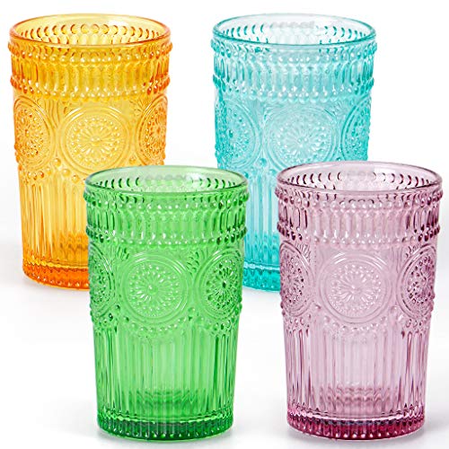MDLUU Farbige Glaswaren, mehrfarbige Trinkgläser, geprägte Wassergläser, farbiges Glas, Fassungsvermögen 345 ml, 4 Stück von MDLUU