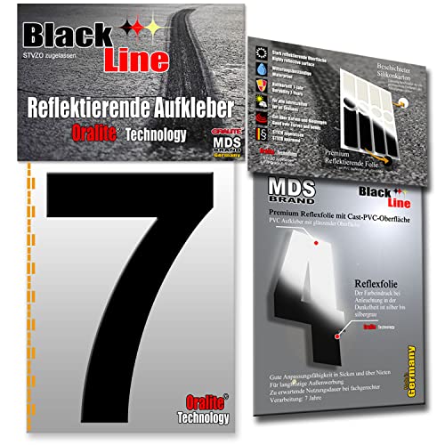 MDS Brand 15cm Design Reflektierende Zahlen Aufkleber | LKW Marking Grade reflektoren für Hausnummer & Mülltonnen | Selbstklebende Klebezahlen & Wetterfest R-15 Schwarz (7) von MDS Brand