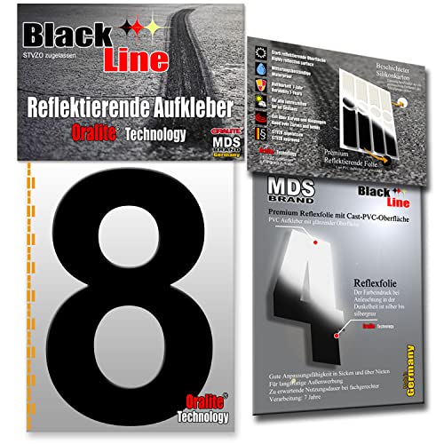 MDS Brand 15cm Design Reflektierende Zahlen Aufkleber | LKW Marking Grade reflektoren für Hausnummer & Mülltonnen | Selbstklebende Klebezahlen & Wetterfest R-15 Schwarz (8) von MDS Brand