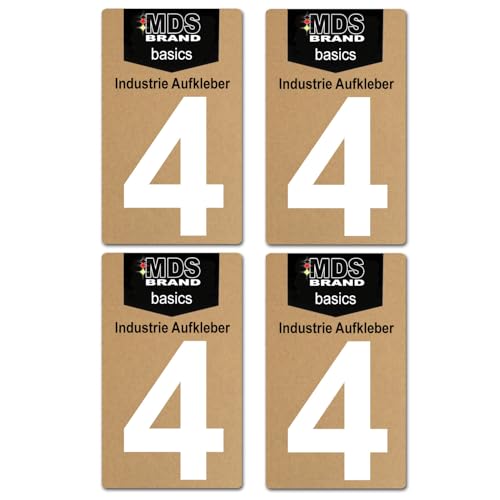 Basics von MDS Brand, 10cm Zahlen Aufkleber, Glänzend, 4 Stück, Zahlen zum aufkleben, Wetterfest klebezahlen (4., Weiss) von MDS Brand