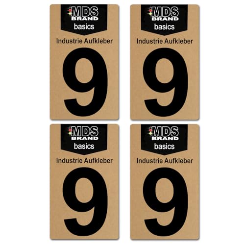 Basics von MDS Brand, 10cm Zahlen Aufkleber, Glänzend, 4 Stück, Zahlen zum aufkleben, Wetterfest klebezahlen (9., Schwarz) von MDS Brand
