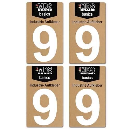 Basics von MDS Brand, 10cm Zahlen Aufkleber, Glänzend, 4 Stück, Zahlen zum aufkleben, Wetterfest klebezahlen (9., Weiss) von MDS Brand