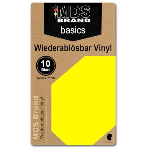 Basics von MDSbrand, beschreibbares & abnehmbar Vinyl, für Cricut Joy, 14cm x 21cm, selbstklebende Vinylbögen (10, Gelb) von MDS Brand