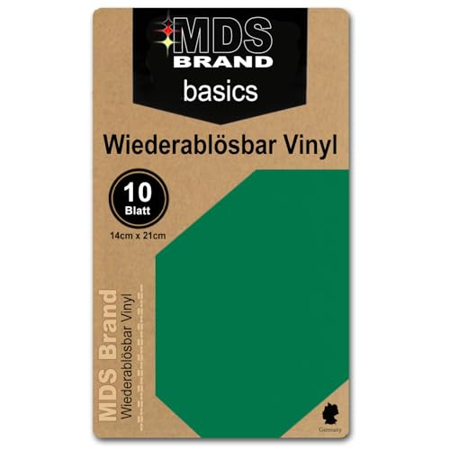 Basics von MDSbrand, beschreibbares & abnehmbar Vinyl, für Cricut Joy, 14cm x 21cm, selbstklebende Vinylbögen (10, Grün) von MDS Brand