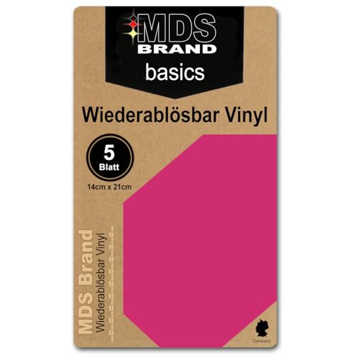 Basics von MDSbrand, beschreibbares & abnehmbar Vinyl, für Cricut Joy, 14cm x 21cm, selbstklebende Vinylbögen (5, Pink) von MDS Brand