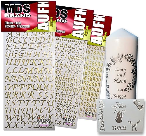 MDS Brand 1,5cm Buchstaben zum aufkleben einfach zum basteln und gestalten von Scrapbook & Karten, auch EIN Super Alternative zu wachsbuchstaben Kerzen 70 (Gold) von MDS Brand