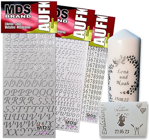 MDS Brand 1,5cm Buchstaben zum aufkleben einfach zum basteln und gestalten von Scrapbook & Karten, auch EIN Super Alternative zu wachsbuchstaben Kerzen 71 (Silber) von MDS Brand