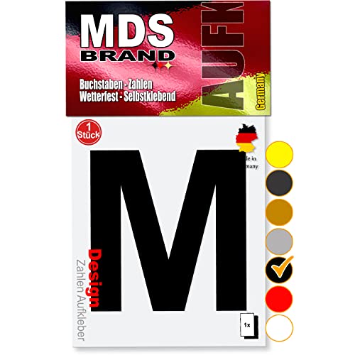 MDS Brand 10cm Design Buchstaben Aufkleber Selbstklebende Klebebuchstaben | Wetterfest Alphabet zum Aufkleben für Briefkasten, Auto, Mülltonne, Vinyl Buchstaben für Außen & Innen (Schwarz, M) von MDS Brand