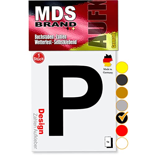 MDS Brand 10cm Design Buchstaben Aufkleber Selbstklebende Klebebuchstaben | Wetterfest Alphabet zum Aufkleben für Briefkasten, Auto, Mülltonne, Vinyl Buchstaben für Außen & Innen (Schwarz, P) von MDS Brand