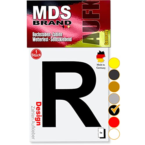 MDS Brand 10cm Design Buchstaben Aufkleber Selbstklebende Klebebuchstaben | Wetterfest Alphabet zum Aufkleben für Briefkasten, Auto, Mülltonne, Vinyl Buchstaben für Außen & Innen (Schwarz, R) von MDS Brand