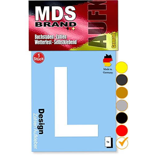 MDS Brand 10cm Design Buchstaben Aufkleber A-Z Selbstklebende Klebebuchstaben | Wetterfest Alphabet zum Aufkleben für Briefkasten, Auto, Mülltonne, Vinyl Buchstaben für Außen & Innen (Weiss, L) von MDS Brand