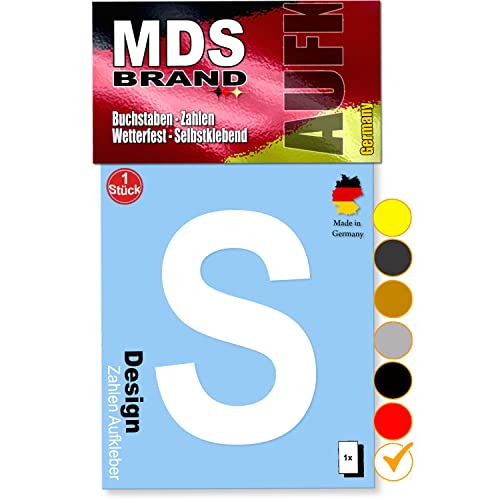 MDS Brand 10cm Design Buchstaben Aufkleber A-Z Selbstklebende Klebebuchstaben | Wetterfest Alphabet zum Aufkleben für Briefkasten, Auto, Mülltonne, Vinyl Buchstaben für Außen & Innen (Weiss, S) von MDS Brand