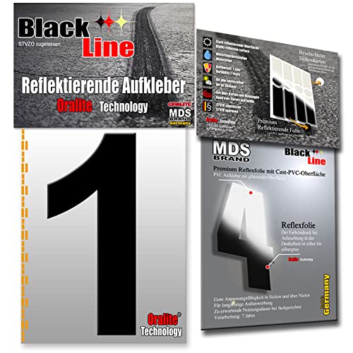 MDS Brand 15cm Design Reflektierende Zahlen Aufkleber | LKW Marking Grade reflektoren für Hausnummer & Mülltonnen | Selbstklebende Klebezahlen & Wetterfest R-15 Schwarz (1) von MDS Brand