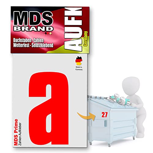 MDS Brand Prime 15cm Buchstaben Aufkleber Selbstklebende Klebebuchstaben für Briefkasten, Mülltonne & Hausnummeren Aufkleber für Außen & Innen (Rot-a) von MDS Brand