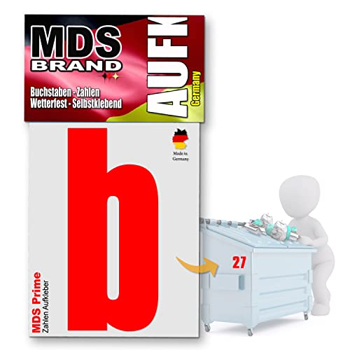 MDS Brand Prime 15cm Buchstaben Aufkleber Selbstklebende Klebebuchstaben für Briefkasten, Mülltonne & Hausnummeren Aufkleber für Außen & Innen (Rot-b) von MDS Brand