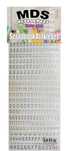 MDS Brand 1cm Buchstaben Aufkleber zum beschriften von Scrapbook, Taufkerzen, Hochzeit oder dankeskarten, einfach zum basteln und gestalten 23-2 (Klein a-z Gold) von MDS Brand