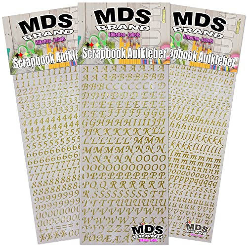 MDS Brand 1cm Buchstaben & Zahlen Aufkleber (Schräg) einfach zum basteln und gestalten von Scrapbook & Karten, auch EIN Super Alternative zu wachsbuchstaben für Kerzen (20-Gold) von MDS Brand