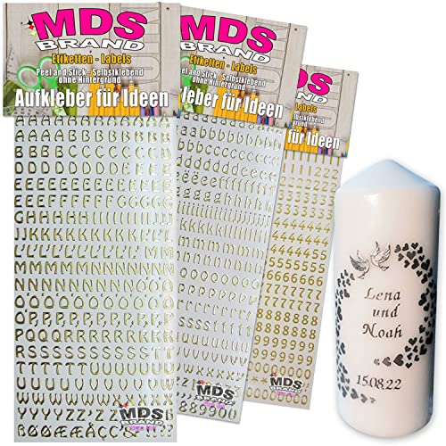 MDS Brand 1cm buchstaben zum aufkleben einfach zum basteln und gestalten von Scrapbook & Karten, auch EIN Super Alternative zu wachsbuchstaben Kerzen 66 (Gold) von MDS Brand
