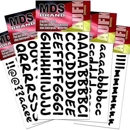 MDS Brand 2cm Buchstaben zum beschriften, Groß- und Kleinbuchstaben, Wetterfest Klebebuchstaben einfach zum basteln - gestalten u. Verzierung von Einladungskarten und Briefkasten (2cm Schwarz) von MDS Brand