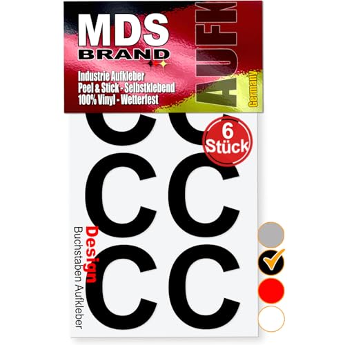 MDS Brand 5cm Design Buchstaben Aufkleber Selbstklebende Klebebuchstaben | Wetterfest Alphabet zum Aufkleben für Briefkasten, Vinyl Buchstaben für Außen & Innen (Schwarz, C) von MDS Brand