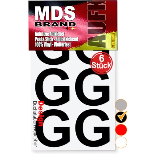 MDS Brand 5cm Design Buchstaben Aufkleber Selbstklebende Klebebuchstaben | Wetterfest Alphabet zum Aufkleben für Briefkasten, Vinyl Buchstaben für Außen & Innen (Schwarz, G) von MDS Brand