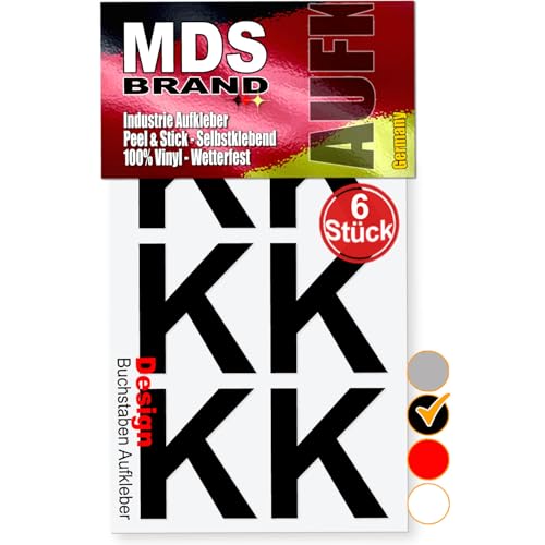 MDS Brand 5cm Design Buchstaben Aufkleber Selbstklebende Klebebuchstaben | Wetterfest Alphabet zum Aufkleben für Briefkasten, Vinyl Buchstaben für Außen & Innen (Schwarz, K) von MDS Brand
