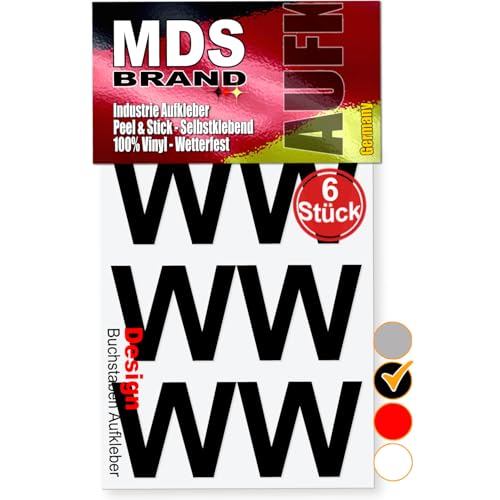 MDS Brand 5cm Design Buchstaben Aufkleber Selbstklebende Klebebuchstaben | Wetterfest Alphabet zum Aufkleben für Briefkasten, Vinyl Buchstaben für Außen & Innen (Schwarz, W) von MDS Brand