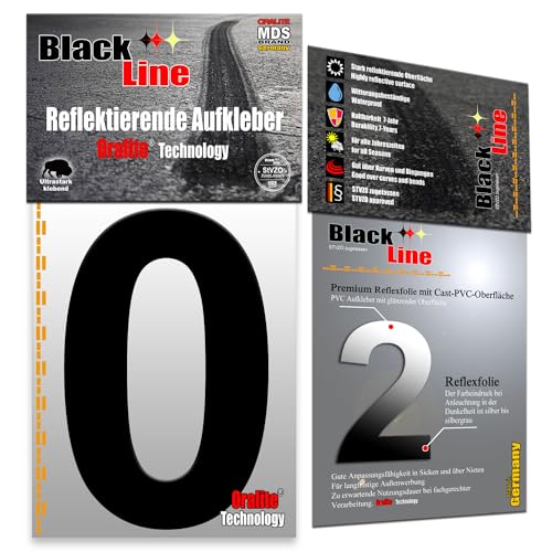 MDS Brand Design Reflektierende 10cm Zahlen Aufkleber | LKW Marking Grade Reflektoren für Hausnummer & Mülltonnen klebezahlen Reflex (0-Black) von MDS Brand