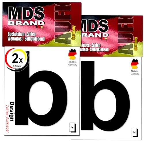 MDS Brand Design 9cm Buchstaben Aufkleber 2x/st | Selbstklebende Klebezahlen für Briefkasten, Mülltonne, Hausnummer Aufkleber für Außen & Innen (b, Schwarz) von MDS Brand