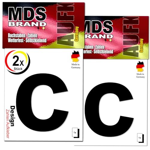MDS Brand Design 9cm Buchstaben Aufkleber 2x/st | Selbstklebende Klebezahlen für Briefkasten, Mülltonne, Hausnummer Aufkleber für Außen & Innen (c, Schwarz) von MDS Brand