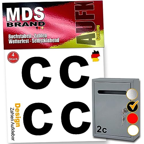 MDS Brand Buchstaben Aufkleber 5cm Design Selbstklebende (a-e) Buchstaben | Vinyl Hausnummern zum Aufkleben für Briefkasten, Mülltonnen, Hausnummer für Außen & Innen (Schwarz, c) von MDS Brand