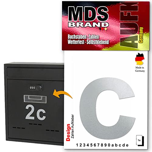 MDS Brand Design 10cm Buchstaben Aufkleber, Selbstklebende Klebezahlen für Briefkasten, Mülltonne, Hausnummer Aufkleber für Außen & Innen Silber (c) von MDS Brand