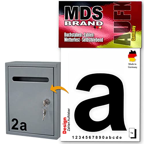 MDS Brand Design 10cm Buchstaben Aufkleber | Selbstklebende Klebezahlen für Briefkasten, Mülltonne, Hausnummer Aufkleber für Außen & Innen Schwarz (A) von MDS Brand