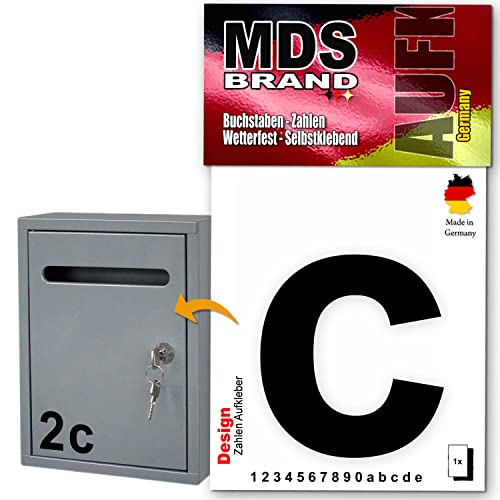 MDS Brand Design 10cm Buchstaben Aufkleber | Selbstklebende Klebezahlen für Briefkasten, Mülltonne, Hausnummer Aufkleber für Außen & Innen Schwarz (C) von MDS Brand