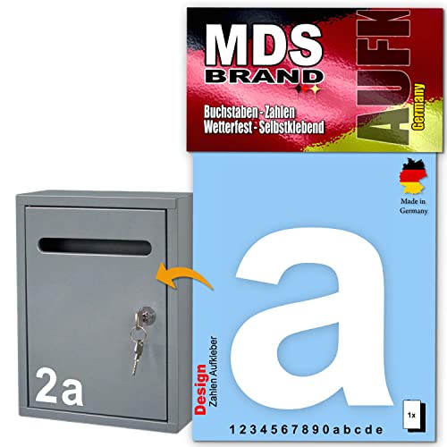 MDS Brand Design 10cm Buchstaben Aufkleber | Selbstklebende Klebezahlen für Briefkasten, Mülltonne, Hausnummer Aufkleber für Außen & Innen Weiss (A) von MDS Brand