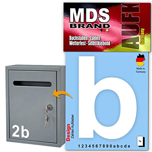 MDS Brand Design 10cm Buchstaben Aufkleber | Selbstklebende Klebezahlen für Briefkasten, Mülltonne, Hausnummer Aufkleber für Außen & Innen Weiss (B) von MDS Brand