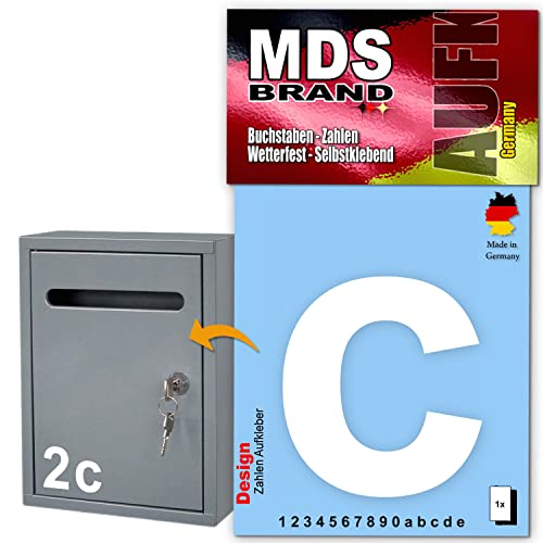 MDS Brand Design 10cm Buchstaben Aufkleber | Selbstklebende Klebezahlen für Briefkasten, Mülltonne, Hausnummer Aufkleber für Außen & Innen Weiss (C) von MDS Brand