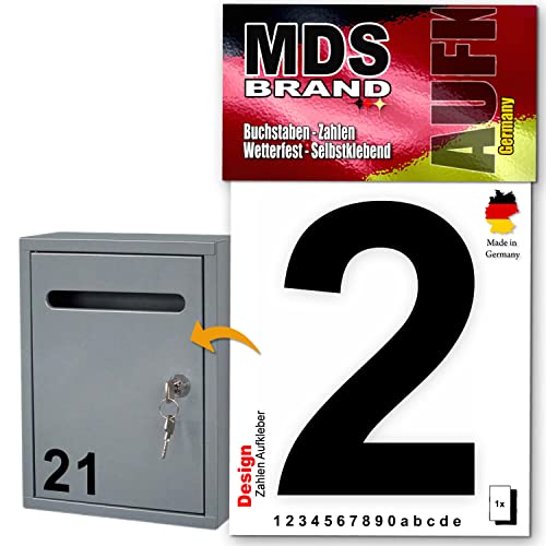 MDS Brand Design 10cm Zahlen Aufkleber | Selbstklebende Klebezahlen für Briefkasten, Mülltonne, Hausnummer Aufkleber für Außen & Innen Schwarz (2) von MDS Brand