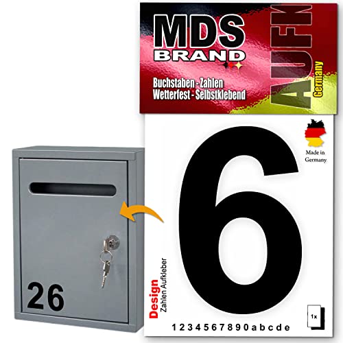 MDS Brand Design 10cm Zahlen Aufkleber | Selbstklebende Klebezahlen für Briefkasten, Mülltonne, Hausnummer Aufkleber für Außen & Innen Schwarz (6) von MDS Brand