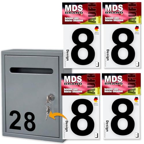 MDS Brand Design 10cm Zahlen Aufkleber | Selbstklebende Klebezahlen für Briefkasten, Mülltonne, Hausnummer Aufkleber für Außen & Innen Schwarz (8) von MDS Brand