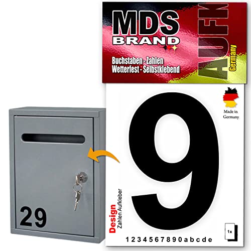 MDS Brand Design 10cm Zahlen Aufkleber | Selbstklebende Klebezahlen für Briefkasten, Mülltonne, Hausnummer Aufkleber für Außen & Innen Schwarz (9) von MDS Brand