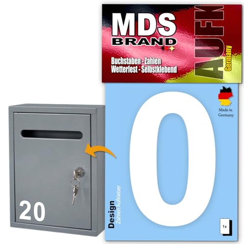 MDS Brand Design 10cm Zahlen Aufkleber | Selbstklebende Klebezahlen für Briefkasten, Mülltonne, Hausnummer Aufkleber für Außen & Innen Weiss (0) von MDS Brand
