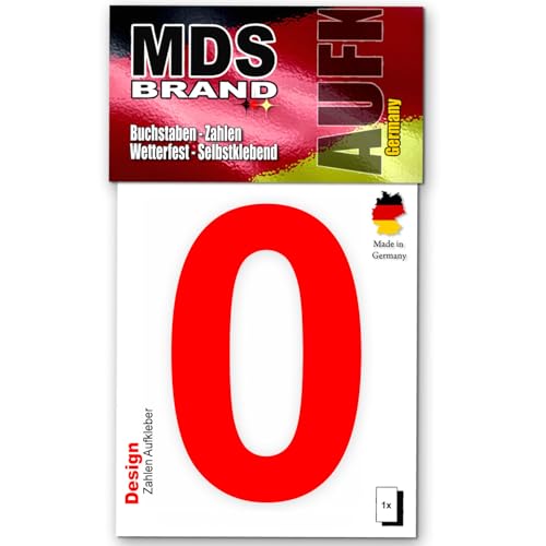 MDS Brand Design 10cm Zahlen Aufkleber Selbstklebende Klebezahlen für Briefkasten, Mülltonne & Hausnummeren Aufkleber für Außen & Innen, D-10-Rot (0) von MDS Brand