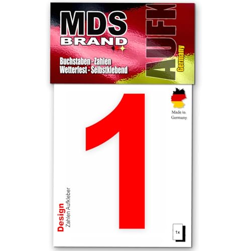 MDS Brand Design 10cm Zahlen Aufkleber Selbstklebende Klebezahlen für Briefkasten, Mülltonne & Hausnummeren Aufkleber für Außen & Innen, D-10-Rot (1) von MDS Brand