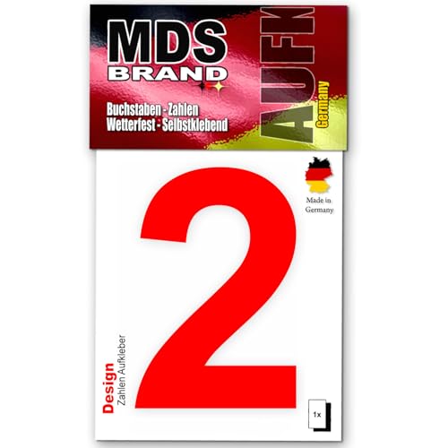 MDS Brand Design 10cm Zahlen Aufkleber Selbstklebende Klebezahlen für Briefkasten, Mülltonne & Hausnummeren Aufkleber für Außen & Innen, D-10-Rot (2) von MDS Brand
