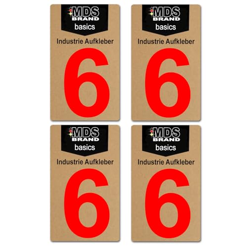 Basics von MDS Brand, 10cm Zahlen Aufkleber, Glänzend, 4 Stück, Zahlen zum aufkleben, Wetterfest klebezahlen (6) von MDS Brand