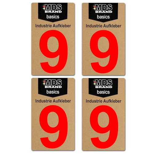 Basics von MDS Brand, 10cm Zahlen Aufkleber, Glänzend, 4 Stück, Zahlen zum aufkleben, Wetterfest klebezahlen (9) von MDS Brand