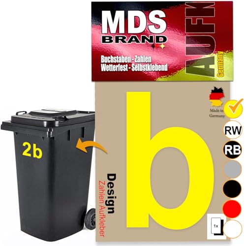 MDS Brand Design 15cm Buchstaben Aufkleber Selbstklebende Klebezahlen für Briefkasten, Mülltonne & Hausnummeren Aufkleber für Außen & Innen, D-15 (b, Gelb) von MDS Brand
