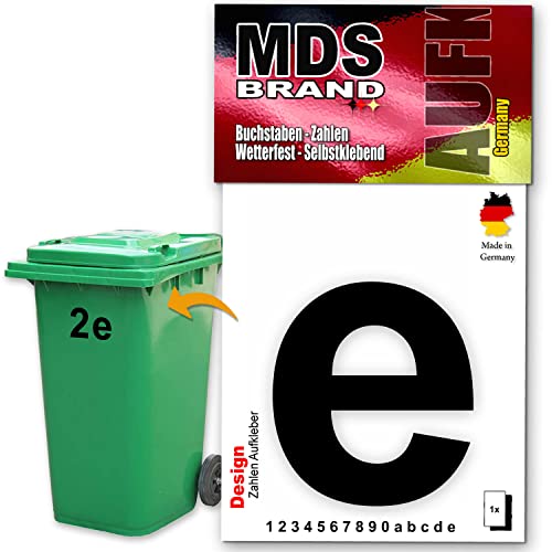 MDS Brand Design 15cm Buchstaben Aufkleber Selbstklebende Klebezahlen für Briefkasten, Mülltonne & Hausnummeren Aufkleber für Außen & Innen, D-15 (e, Schwarz) von MDS Brand