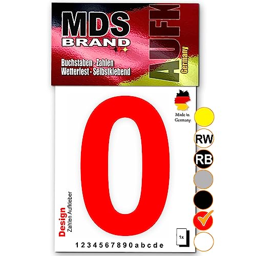 MDS Brand Design 15cm Zahlen Aufkleber Selbstklebende Klebezahlen für Briefkasten, Mülltonne & Hausnummeren Aufkleber für Außen & Innen, D-15 (0, Rot) von MDS Brand